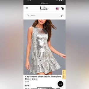 NWT Lulu’s City Dreams Silver Sequin Sleeveless Skater Dress Size Small